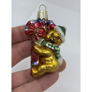 Vtg Mercury Glass Christmas Ornaments Bear Santa Green Hat Candy Cane